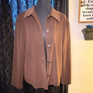 Vintage Briggs Petite Brown Button Up Jacket/Blazer  w/ Shoulder Pads Size M